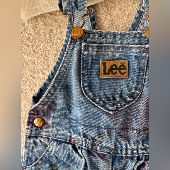 Vintage Lee Denim Floral Print Overalls 12 mths - Picture 3 of 5
